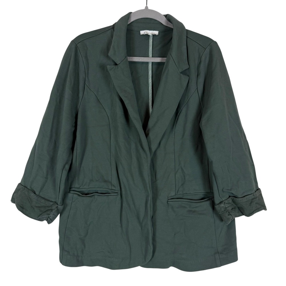 Skies Are Blue Blazer Womens 2 Green Jersey Open Front 3/4 Sleeve Stretch Jacket